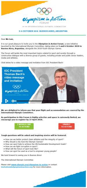 Olympism in Action Forum invitation